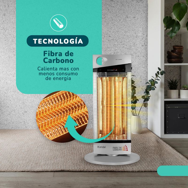 Estufa Electrica Fibra De Carbono Silver 1000W 120K6 Oscilante Kendal-1781279399728