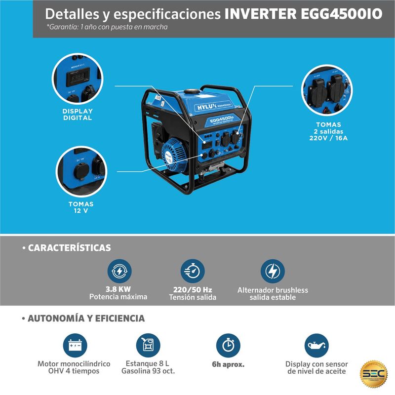 Generador Inverter A Gasolina 3.5Kva 220V Egg4500Io Hylux-1782165855700