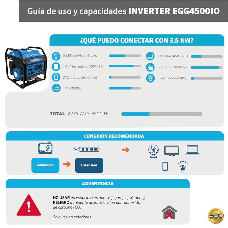 Generador Inverter A Gasolina 3.5Kva 220V Egg4500Io Hylux-1782165858066