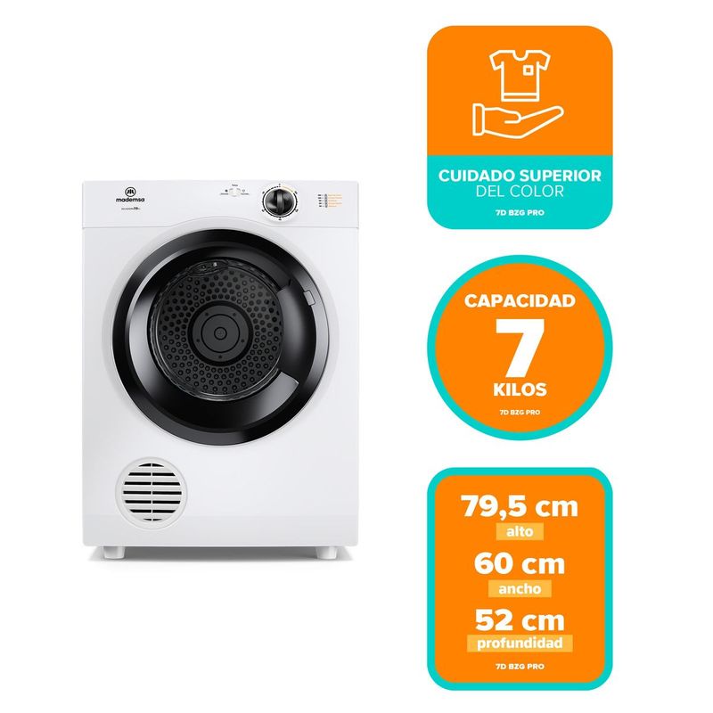 Secadora De Ropa 7Kg Carga Frontal 7D Bzg Pro Blanca Mademsa-1782166426906
