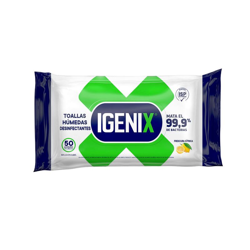 Toalla Humedas Desinfectante 50 Unidades Wiper Igenix-1782166486087