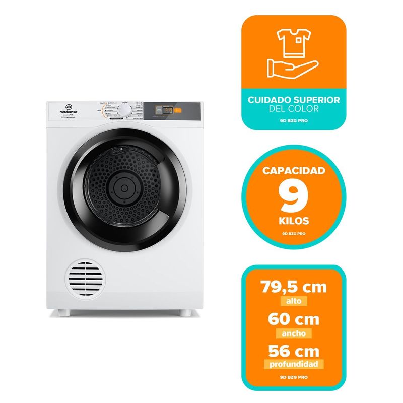 Secadora De Ropa 9Kg Pro 9Dbzg Carga Frontal Blanca Mademsa-1783017398101