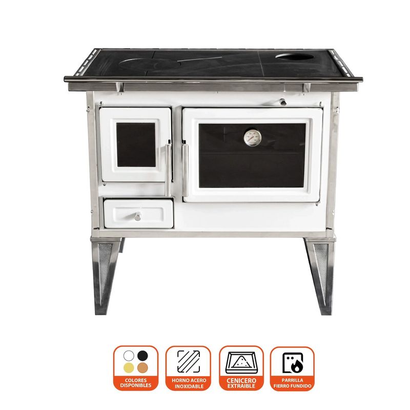Cocina a Leña Calbuco L 70 Blanca 72X56CM + Kit de Instalación-1742313819834