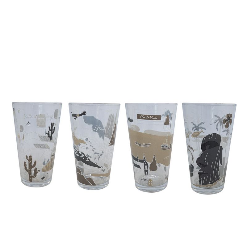 Vaso 470Ml Vidrio Cidudades De Chile 4 Unidades Glasso-1787059447662