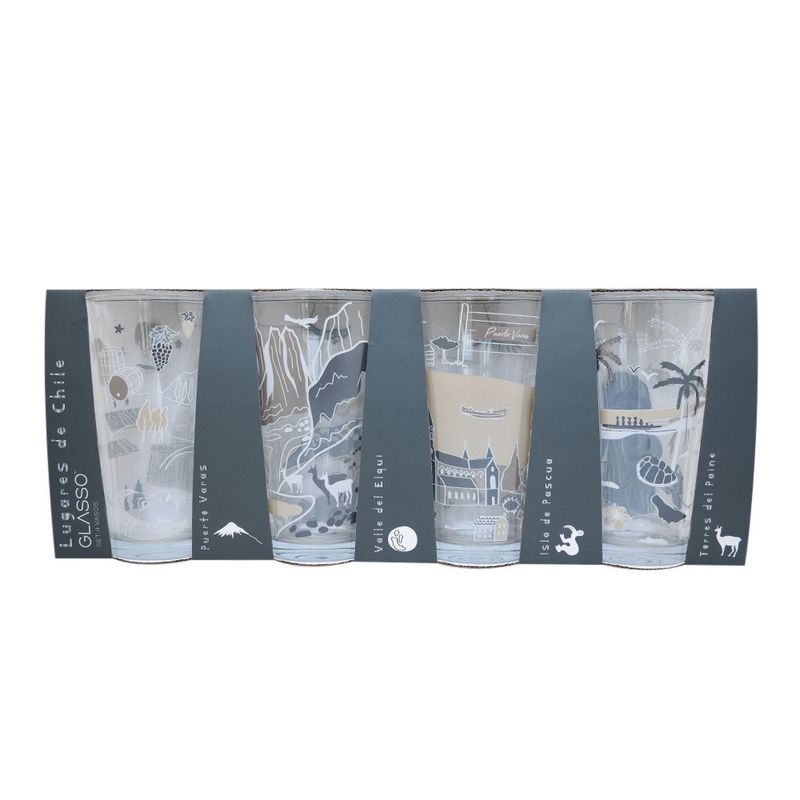 Vaso 470Ml Vidrio Cidudades De Chile 4 Unidades Glasso-1787059418526