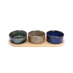 Set 3 Bowls Ceramica Redondos + Bandeja Bamboo 28Cm Decoexpress-1787761365984
