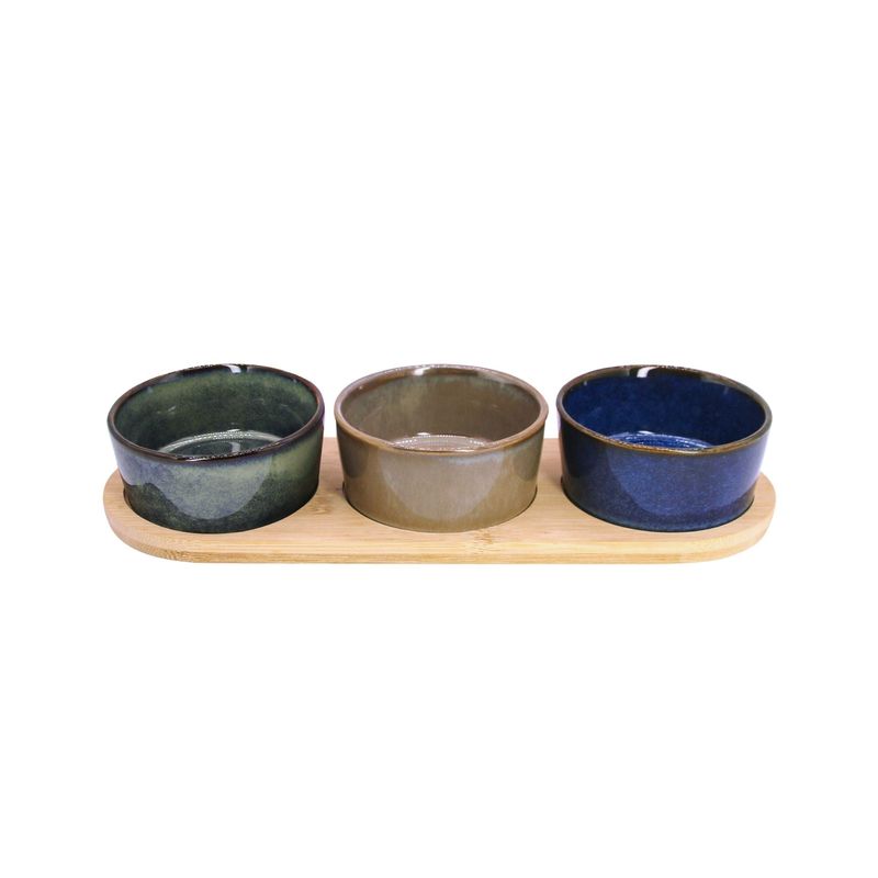 Set 3 Bowls Ceramica Redondos + Bandeja Bamboo 28Cm Decoexpress-1787761365984