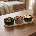 Set 3 Bowls Ceramica Redondos + Bandeja Bamboo 28Cm Decoexpress-1787761390374