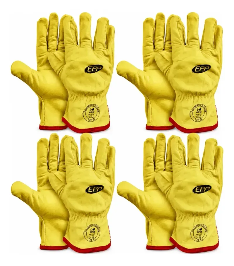 Guante Cuero Amarillo Con Forro Epp 4 Unidades-1788804192245