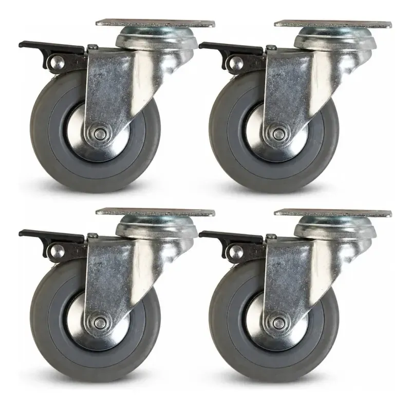 Rueda Para Carro 3" Gris Giratoria Con Base Y Freno 4 Unidades Lioi-1788805455772