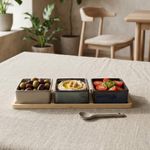 Set 3 Bowls Ceramica Cuadrado + Bandeja Bamboo 28Cm Decoexpress-1789402056750