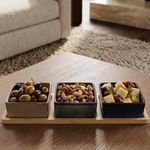 Set 3 Bowls Ceramica Cuadrado + Bandeja Bamboo 28Cm Decoexpress-1789402063693