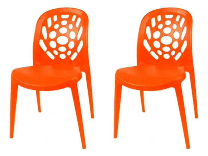 Silla Plastica Naranja Fluor 42X53X85.5Cm 2 Unidades Bighouse-1789649923659